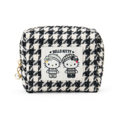 Japan Sanrio Original Square Pouch - Hello Kitty & Hello Mimmy : Monochrome Girly Twin Coordinate