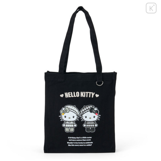 Japan Sanrio Original Tote Bag - Hello Kitty & Hello Mimmy : Monochrome Girly Twin Coordinate - 1