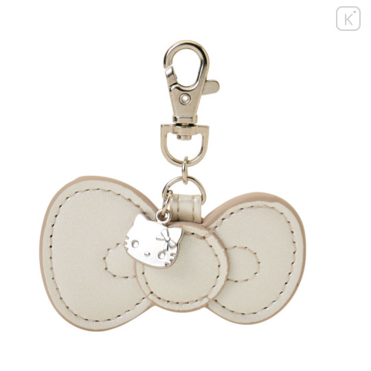 Japan Sanrio Metal Charm Keychain - Hello Kitty : Monotone Ribbon Ivory - 1