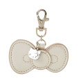 Japan Sanrio Metal Charm Keychain - Hello Kitty : Monotone Ribbon Ivory - 1