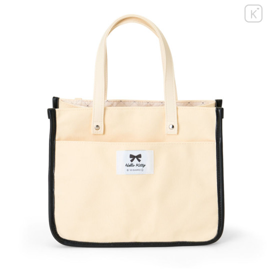 Japan Sanrio Tote Bag - Hello Kitty : Monotone Ribbon Ivory - 2