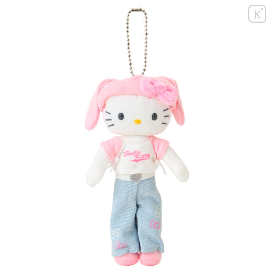 Japan Sanrio Original Mascot Holder - Hello Kitty : Sanrio Closet Collection Casual Style Bunny Ear Knit Hat Style Up Mascot - 1