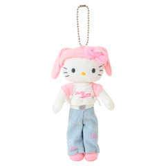Japan Sanrio Original Mascot Holder - Hello Kitty : Sanrio Closet Collection Casual Style Bunny Ear Knit Hat Style Up Mascot