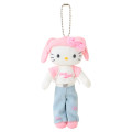 Japan Sanrio Original Mascot Holder - Hello Kitty : Sanrio Closet Collection Casual Style Bunny Ear Knit Hat Style Up Mascot - 1