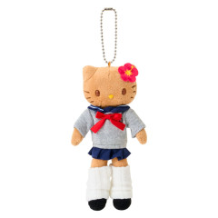 Japan Sanrio Original Mascot Holder - Hello Kitty : Sanrio Closet Collection Kogal Gogo Gal Style Uniform Tan