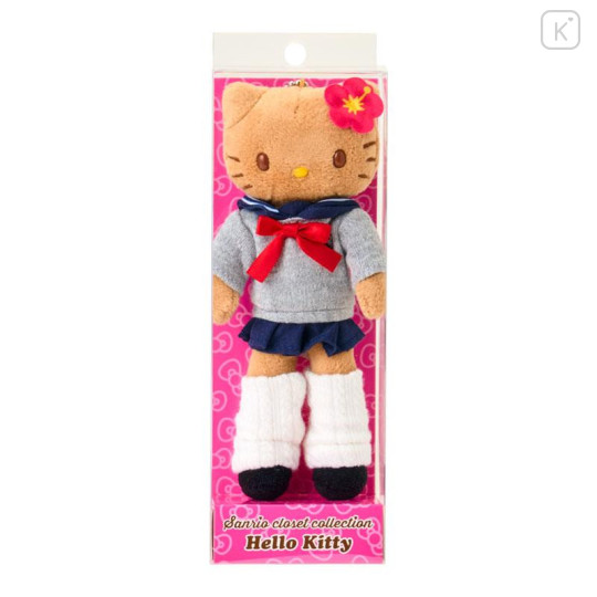 Japan Sanrio Original Mascot Holder - Hello Kitty : Sanrio Closet Collection Kogal Gogo Gal Style Uniform Tan - 4
