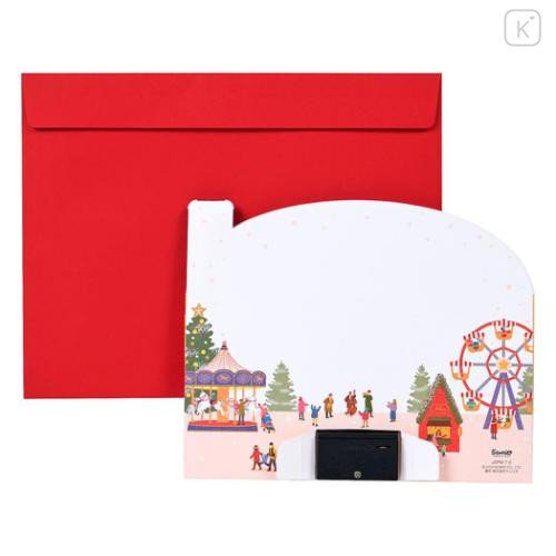Japan Sanrio 3D Greeting Card - Vibrant Christmas Market & Music - 4