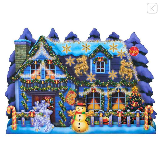 Japan Sanrio 3D Greeting Card - Christmas Illumination House Snowman & Music - 3