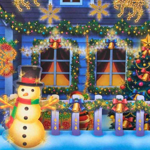 Japan Sanrio 3D Greeting Card - Christmas Illumination House Snowman & Music - 4