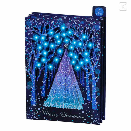 Japan Sanrio 3D Greeting Card - Christmas Tree Blue Illumination & Music - 1