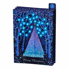 Japan Sanrio 3D Greeting Card - Christmas Tree Blue Illumination & Music