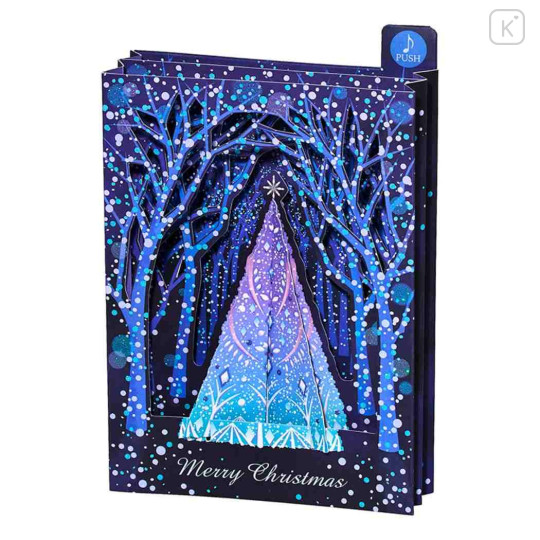 Japan Sanrio 3D Greeting Card - Christmas Tree Blue Illumination & Music - 2