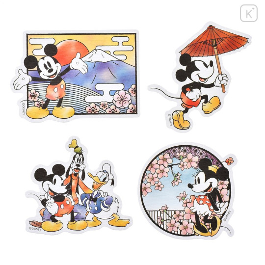 Japan Disney Store Die-cut Sticker Collection - Mickey & Minnie : Washi Style Japanese Mt. Fuji & Cherry Blossom - 1