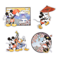 Japan Disney Store Die-cut Sticker Collection - Mickey & Minnie : Washi Style Japanese Mt. Fuji & Cherry Blossom