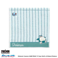 Japan Pokemon Mini Towel Jacquard Handkerchief - Snorlax : Blue Green Stripe
