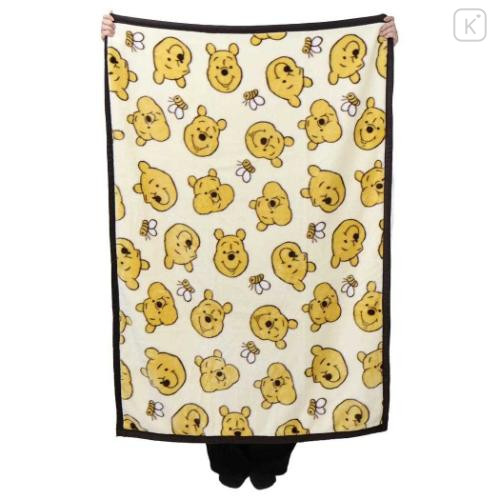 Japan Disney Fluffy Throw Blanket - Pooh : All Over Pattern Light Yellow - 4