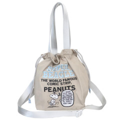 Japan Peanuts Shoulder Drawstring Bag - Snoopy : Super Beagle Ivory Beige