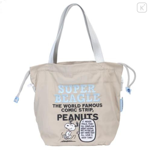 Japan Peanuts Shoulder Drawstring Bag - Snoopy : Super Beagle Ivory Beige - 5