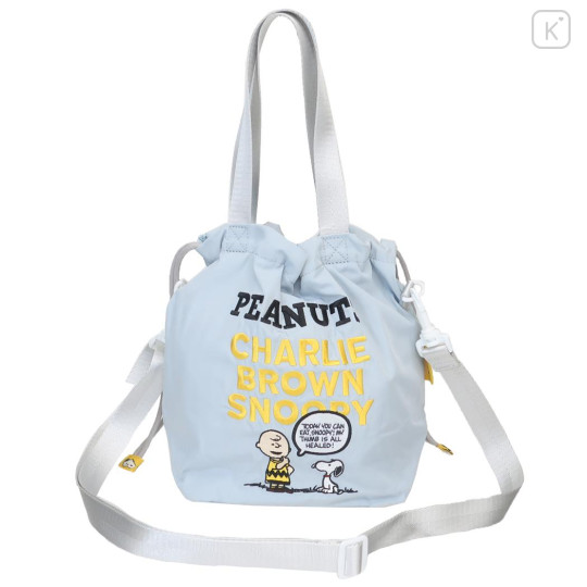 Japan Peanuts Shoulder Drawstring Bag - Snoopy & Charlie : Light Blue - 1