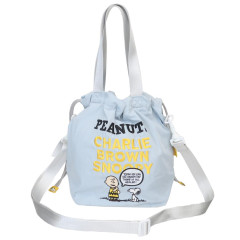Japan Peanuts Shoulder Drawstring Bag - Snoopy & Charlie : Light Blue