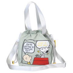 Japan Peanuts Shoulder Drawstring Bag - Snoopy & Charlie : Pale Green