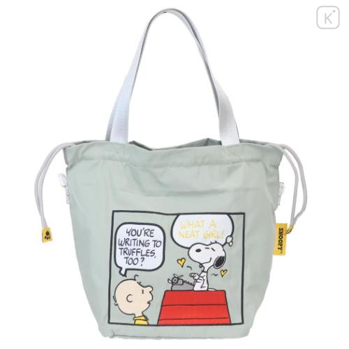 Japan Peanuts Shoulder Drawstring Bag - Snoopy & Charlie : Pale Green - 5