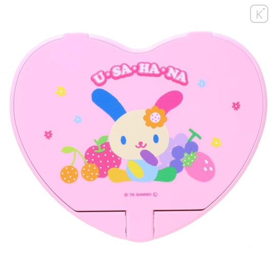 Japan Sanrio Heart-shaped Compact Mirror - Usahana : Fruit Pink - 1