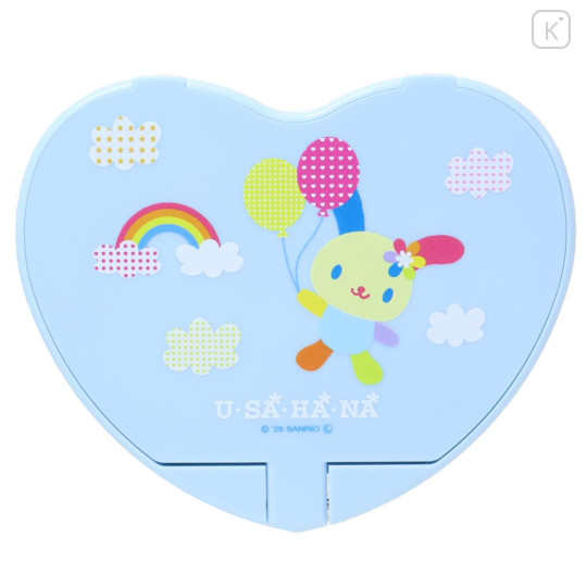 Japan Sanrio Heart-shaped Compact Mirror - Usahana : Balloon Blue - 1