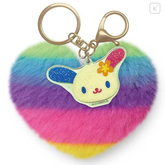 Japan Sanrio Dangling Tail Mascot Bag Charm - Usahana : Rainbow Glitter Heart - 1