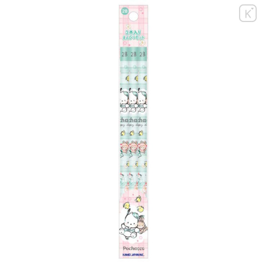 Japan Sanrio 2B Pencil Set - Pochacco : Gingham Outfit Mint - 1