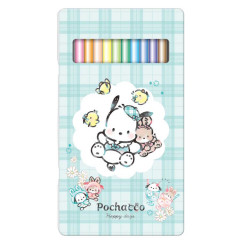 Japan Sanrio 12 Color Colored Pencils with Case - Pochacco : Gingham Outfit Mint