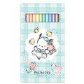 Japan Sanrio 12 Color Colored Pencils with Case - Pochacco : Gingham Outfit Mint - 1
