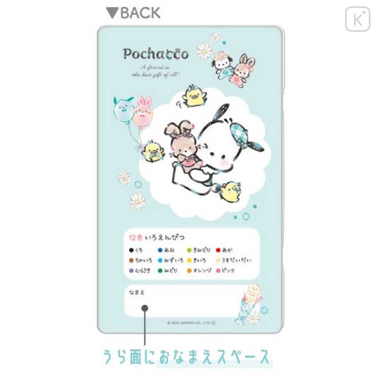 Japan Sanrio 12 Color Colored Pencils with Case - Pochacco : Gingham Outfit Mint - 2