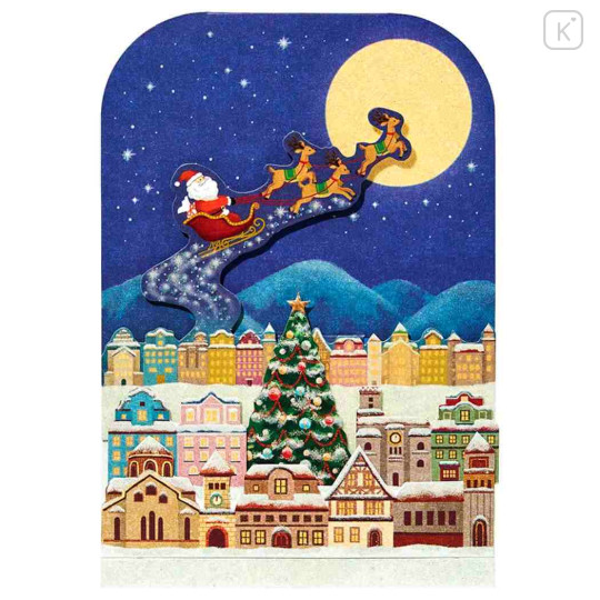 Japan Sanrio 3D Greeting Card - Christmas Santa Sleigh in the Night Sky - 2
