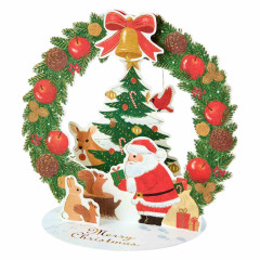 Japan Sanrio 3D Greeting Card - Christmas Santa & Animal Wreath