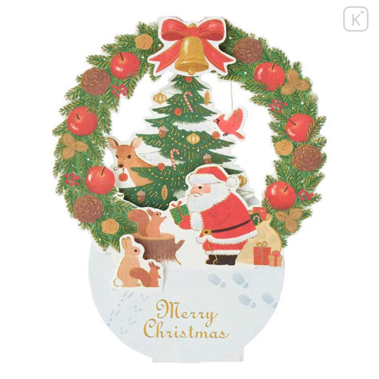 Japan Sanrio 3D Greeting Card - Christmas Santa & Animal Wreath - 2