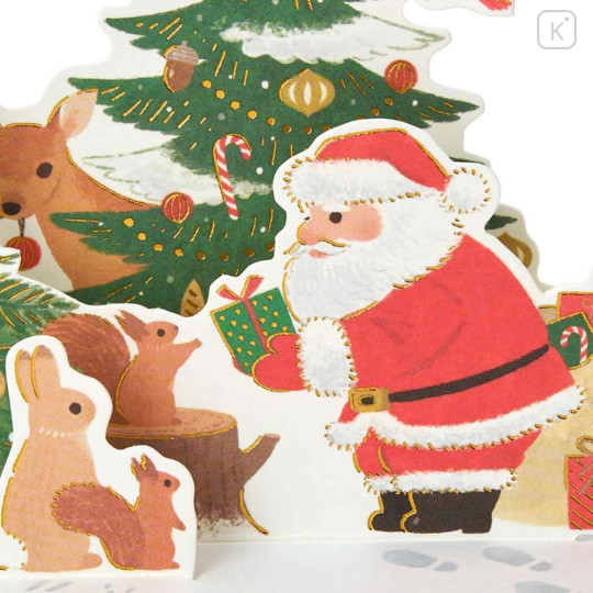 Japan Sanrio 3D Greeting Card - Christmas Santa & Animal Wreath - 3