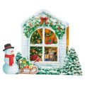 Japan Sanrio 3D Greeting Card - Christmas Snowman Outside Warm House with Cat & Tree - 1