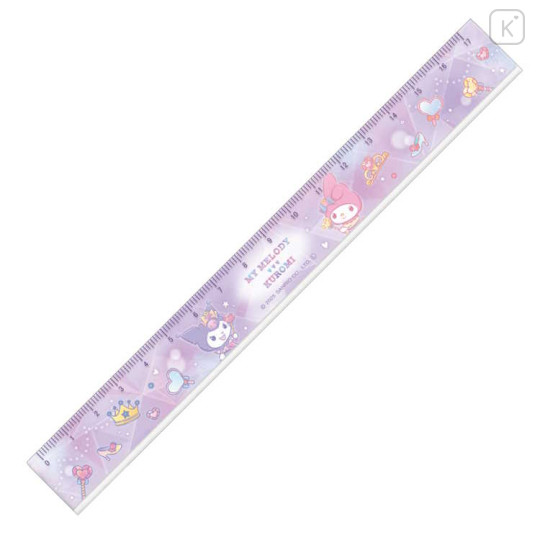 Japan Sanrio 17cm Ruler - Kuromi & My Melody : Sparkly Dress - 1
