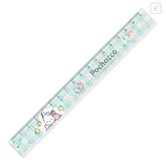 Japan Sanrio 17cm Ruler - Pochacco : Gingham Outfit Mint - 1