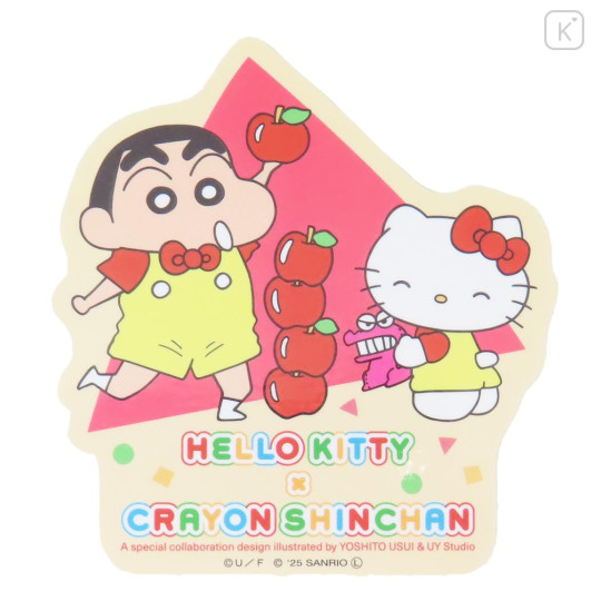 Japan Crayon Shinchan × Sanrio Vinyl Sticker - Hello Kitty & Shinnosuke Nohara : Apple - 1