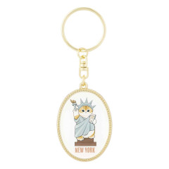 Japan Mofusand Oval Metal Keychain - Mofumofu Journey New York Statue of Liberty Cat Meow