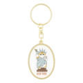 Japan Mofusand Oval Metal Keychain - Mofumofu Journey New York Statue of Liberty Cat Meow - 1