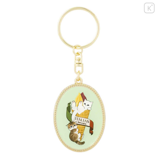 Japan Mofusand Oval Metal Keychain - Mofumofu Journey Italian Gennato Cat Meow - 1