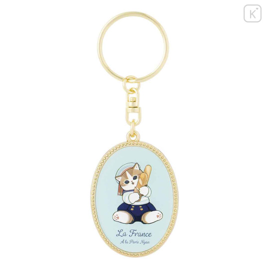 Japan Mofusand Oval Metal Keychain - Mofumofu Journey La France A La Paris Cat Meow - 1