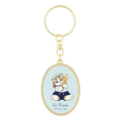 Japan Mofusand Oval Metal Keychain - Mofumofu Journey La France A La Paris Cat Meow