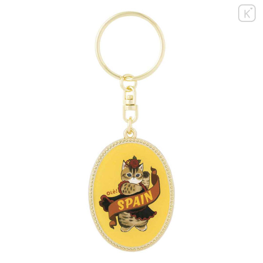 Japan Mofusand Oval Metal Keychain - Mofumofu Journey Spain Flamenco Cat Meow - 4