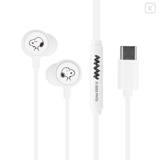 Japan Peanuts USB Type-C Stereo Earbuds with Remote Control Microphone - Snoopy : White - 1