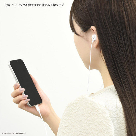 Japan Peanuts USB Type-C Stereo Earbuds with Remote Control Microphone - Snoopy : White - 3