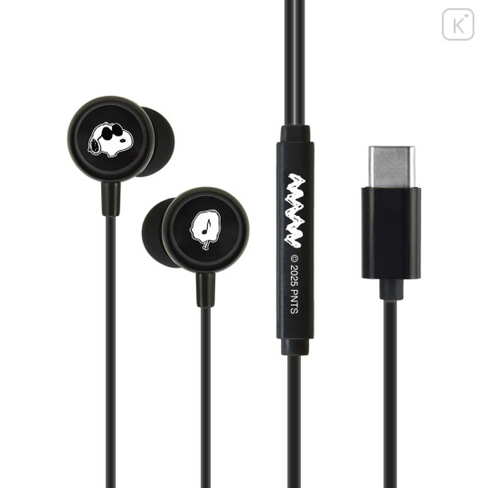 Japan Peanuts USB Type-C Stereo Earbuds with Remote Control Microphone - Snoopy : Black - 1
